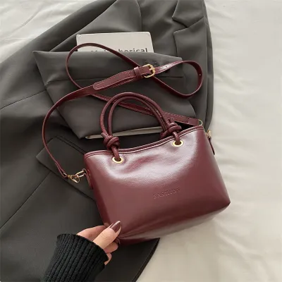 Women Urban Simple PU Handbag Basket Bag Horizontal Square Autumn Winter