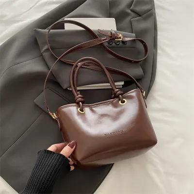 Women Urban Simple PU Handbag Basket Bag Horizontal Square Autumn Winter