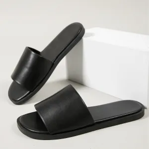 Women Simple Beach Flat Slippers PU TPR Casual