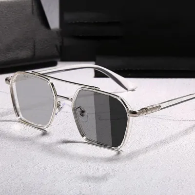 Fashion Color Changing Double Beam Sunscreen Square Sunglasses