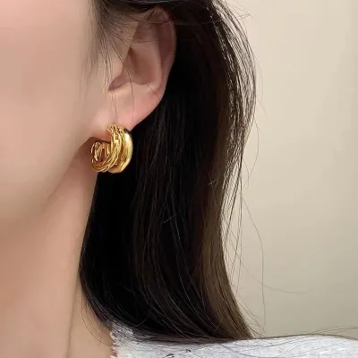 Women Fashion Geometric Copper Double-Layer Earrings