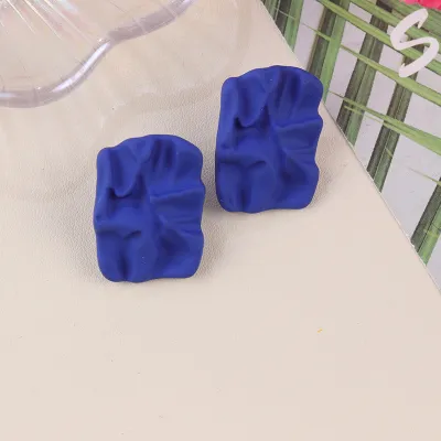 Women Fashion Solid Color Irregular Pleated Square Acrylic Earrings Fresh Sweet Geometry