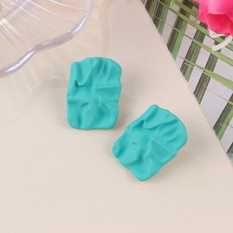 Women Fashion Solid Color Irregular Pleated Square Acrylic Earrings Fresh Sweet Geometry