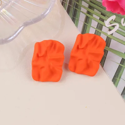 Women Fashion Solid Color Irregular Pleated Square Acrylic Earrings Fresh Sweet Geometry