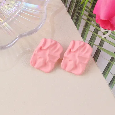 Women Fashion Solid Color Irregular Pleated Square Acrylic Earrings Fresh Sweet Geometry