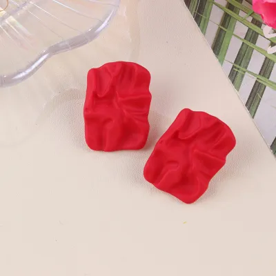 Women Fashion Solid Color Irregular Pleated Square Acrylic Earrings Fresh Sweet Geometry