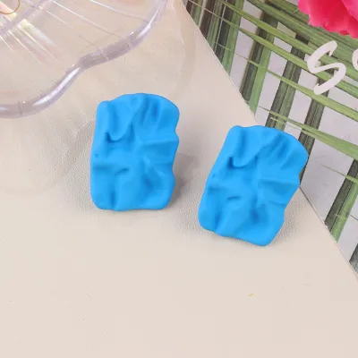 Women Fashion Solid Color Irregular Pleated Square Acrylic Earrings Fresh Sweet Geometry