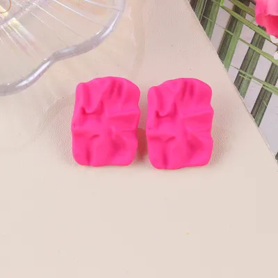 Women Fashion Solid Color Irregular Pleated Square Acrylic Earrings Fresh Sweet Geometry