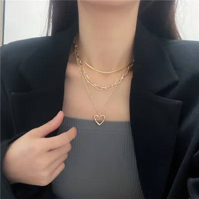 Women Fashion Angel Wings Love Multi Layer Chain Necklace