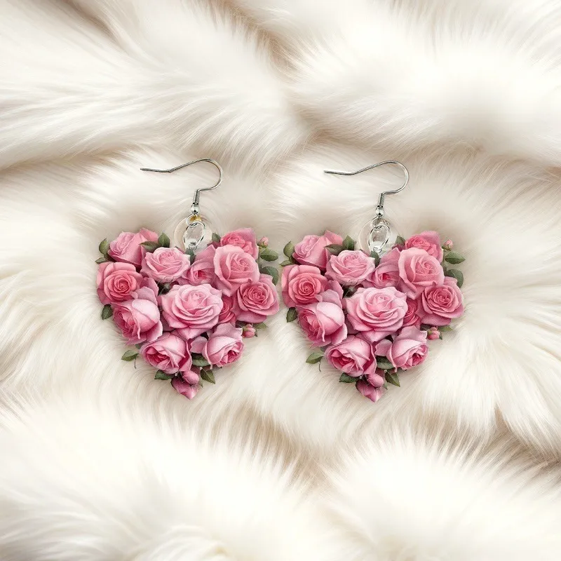 Fashion Creative Pink Love Rose Acrylic Earrings