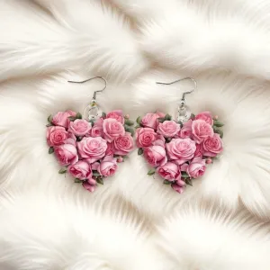 Fashion Creative Pink Love Rose Acrylic Earrings