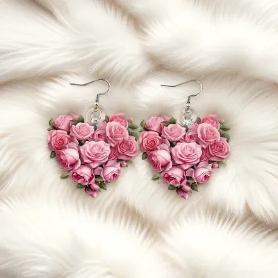 Fashion Creative Pink Love Rose Acrylic Earrings