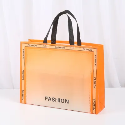 Fashion Gradient Color Letter Printing Non-Woven Shopping Bag With Bottom And Side