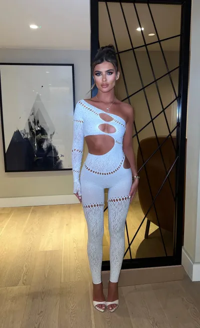 Women Sexy Solid Color Irregular Mesh Rhinestone Hollow-Out Long-Sleeve Jumpsuits