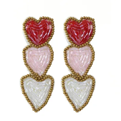 Hand-Stitched Three-Layer Love Heart Pendant Earrings Fashion Commuter Rice Beads Party Valentine