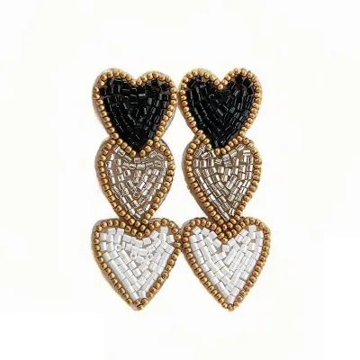 Hand-Stitched Three-Layer Love Heart Pendant Earrings Fashion Commuter Rice Beads Party Valentine