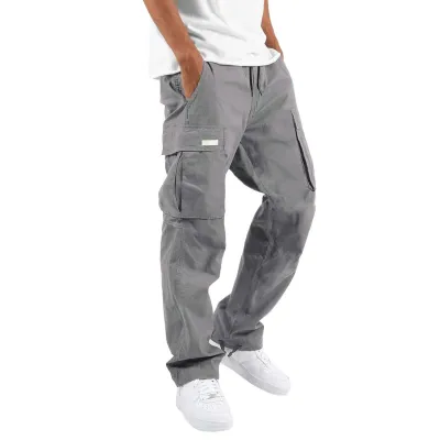 Men Fashion Casual Solid Color Plus Size Cargo Pants Loose Fit Multi-Pocket