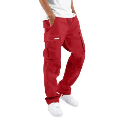 Men Fashion Casual Solid Color Plus Size Cargo Pants Loose Fit Multi-Pocket