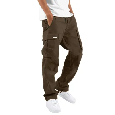 Men Fashion Casual Solid Color Plus Size Cargo Pants Loose Fit Multi-Pocket