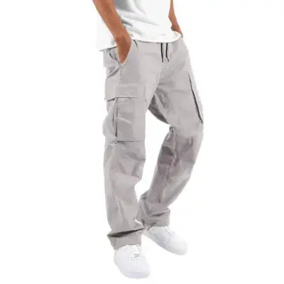 Men Fashion Casual Solid Color Plus Size Cargo Pants Loose Fit Multi-Pocket