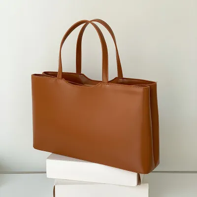 Women Fashion Casual Simple Solid Color Large Capacity Handbag PU Satchel
