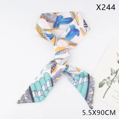 Women Fashion Elegant Flower And Bird Printed Hair Band Silk Scarf