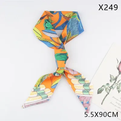 Women Fashion Elegant Flower And Bird Printed Hair Band Silk Scarf