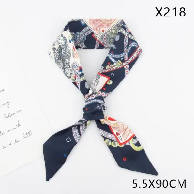 Women Fashion Beige Poker Pattern Long Silk Scarf