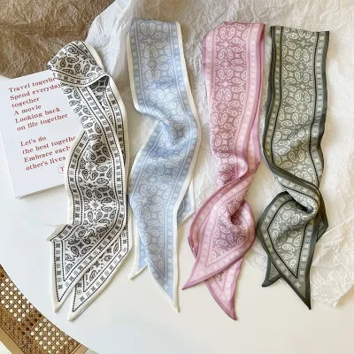 Women Fashion Cashew Flower Long Small Silk Scarf