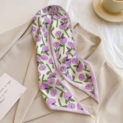 Women Fashion Floral Printed Long Silk Scarf