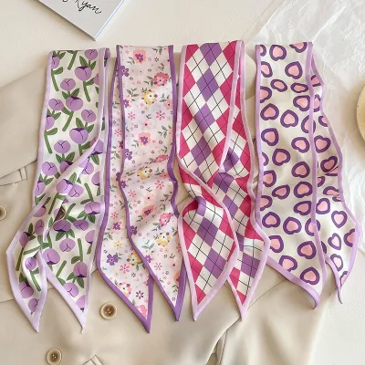 Women Fashion Floral Printed Long Thin Silk Scarf