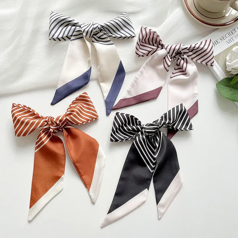 Women Fashion Multicolor Stripe Long Silk Scarf