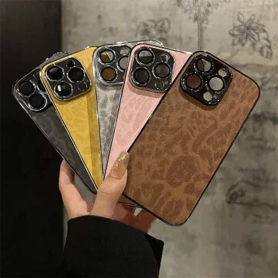 Fashion Solid Color Leopard Pu Leather Iphone Case