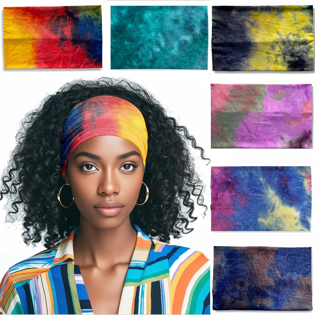 Women's Tie Dye Bohemian Plaid Sport Yoga Wide Headband