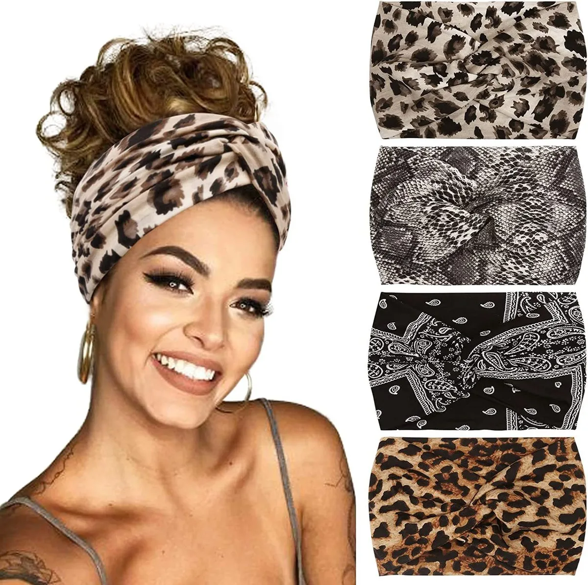 Women Fashion Wide Sports Sweat-Absorbent Plaid Headband