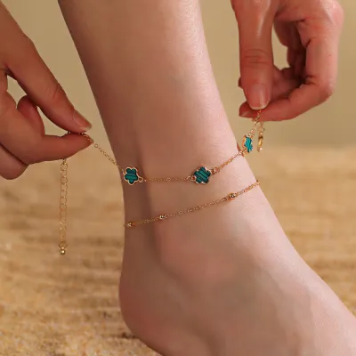 Women's Fashion Simple Alloy Chain Five-Leaf Floral Anklet