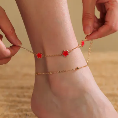 Women's Fashion Simple Alloy Chain Five-Leaf Floral Anklet