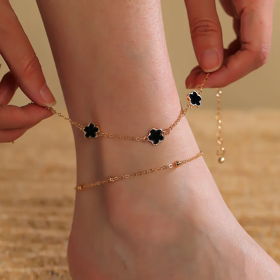 Women's Fashion Simple Alloy Chain Five-Leaf Floral Anklet