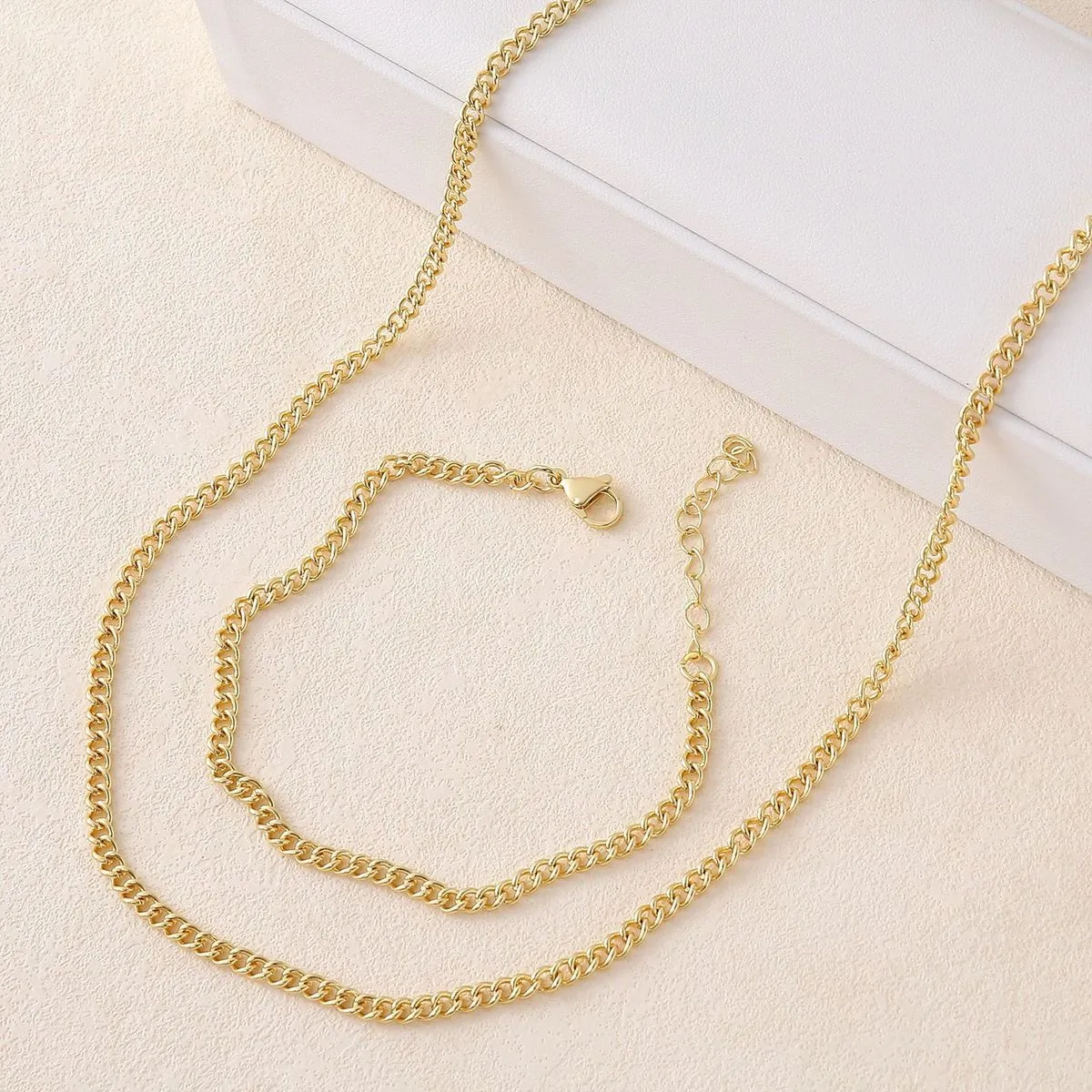 Fashion Personality Simple Cuban Chain Bracelet Necklace Set