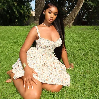 Women Fashion Tiny Flower Printing Sexy Strap Tight Waist Irregular Princess Dress
