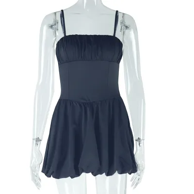 Women Fashion Solid Color Sexy Sling Tight Waist Dress