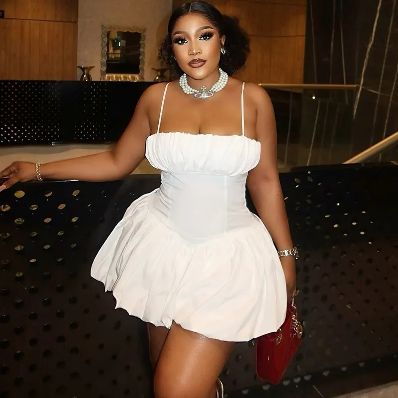 Women Fashion Solid Color Sexy Sling Tight Waist Dress
