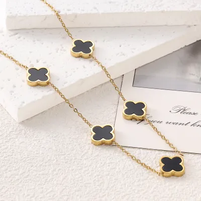Fashion Titanium Steel Four-Leaf Clover Double-Sided Fritillary Necklace Clavicle Chain