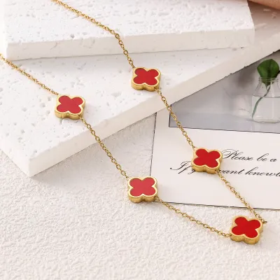 Fashion Titanium Steel Four-Leaf Clover Double-Sided Fritillary Necklace Clavicle Chain
