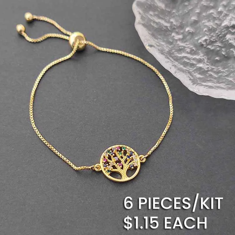 18k Gold Plated Copper Tree of Life Zircon Bracelet