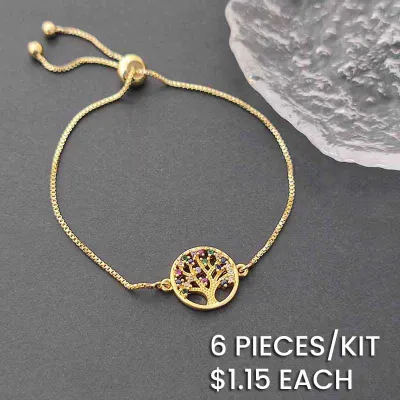 18k Gold Plated Copper Tree of Life Zircon Bracelet