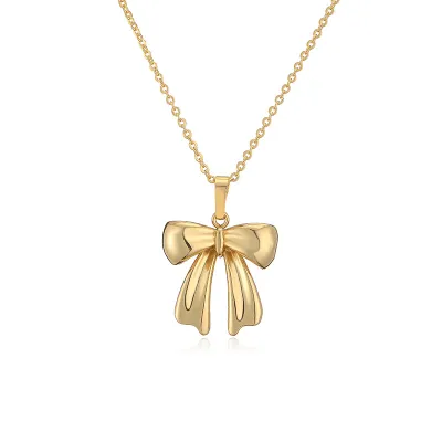 Women Fashion Elegant Bowknot Chain Tassel Necklace