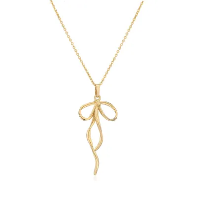 Women Fashion Elegant Bowknot Chain Tassel Necklace