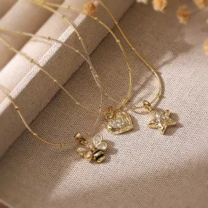 Women's Fashion Copper Love Star Pendant Necklace with Beaded Chain