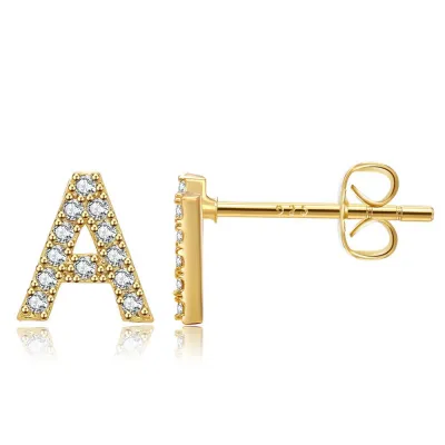 Women Fashion Simple 26 Alphabet Zircon Stud Earrings